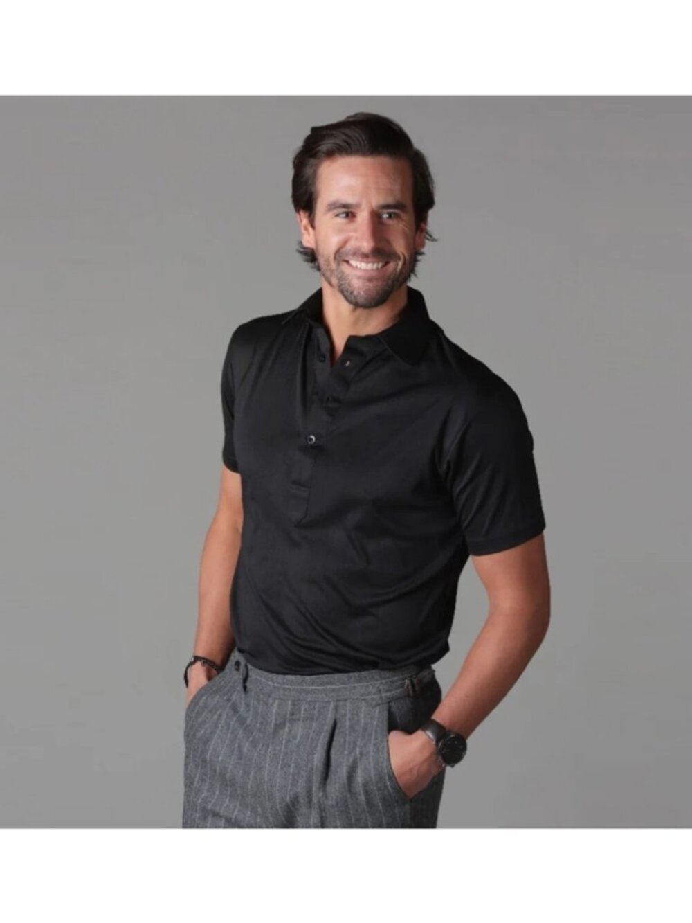 NWOT Collars and Co Polo Small Semi-Spread Collar Solid Black Golf Mens Shirt